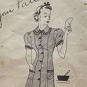1930s Vintage 36" Bust Yours Pattern Princess Seam House Dress Sewing Pattern
